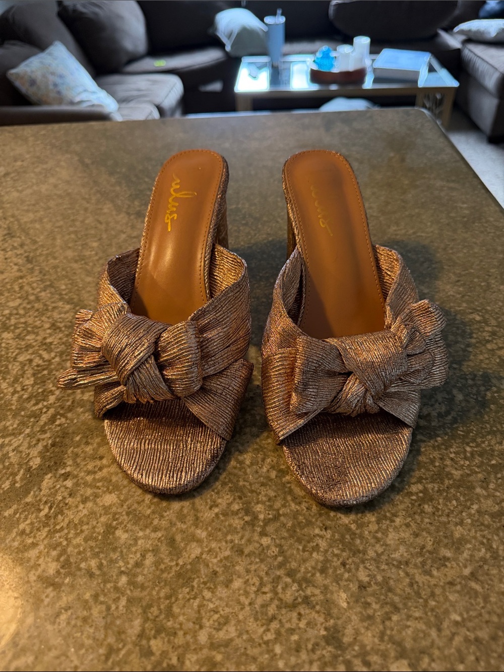 Lulu's Bronze Knot-Front Slide Mules